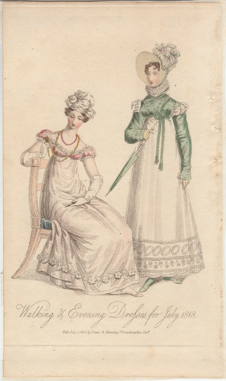 Abiti da passeggio e da sera per luglio 1818, pubblicati da Dean & Munday da English School