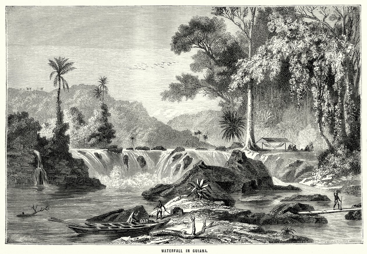 Cascata in Guiana (incisione) da English School