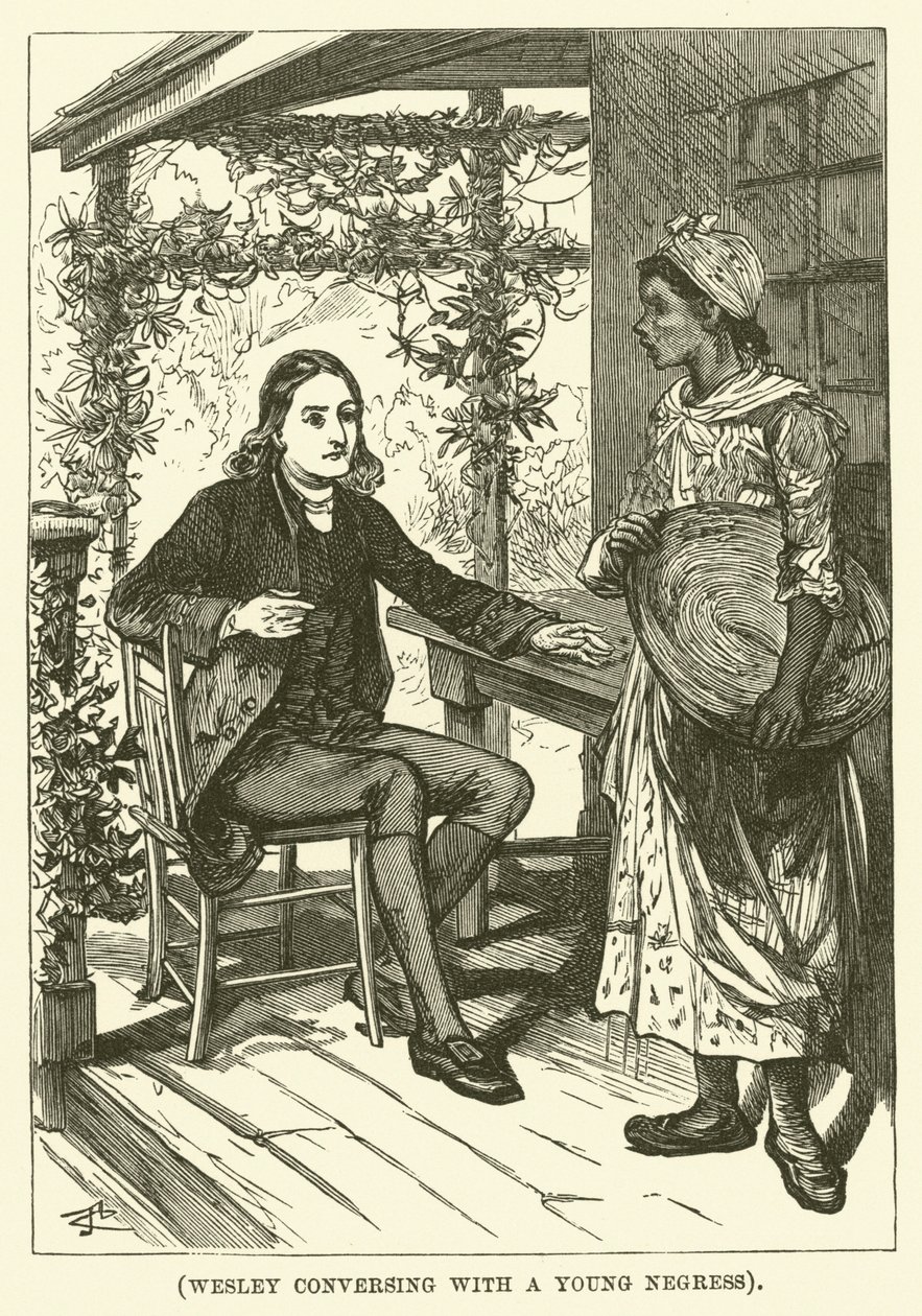 Wesley conversa con una giovane negra (incisione) da English School