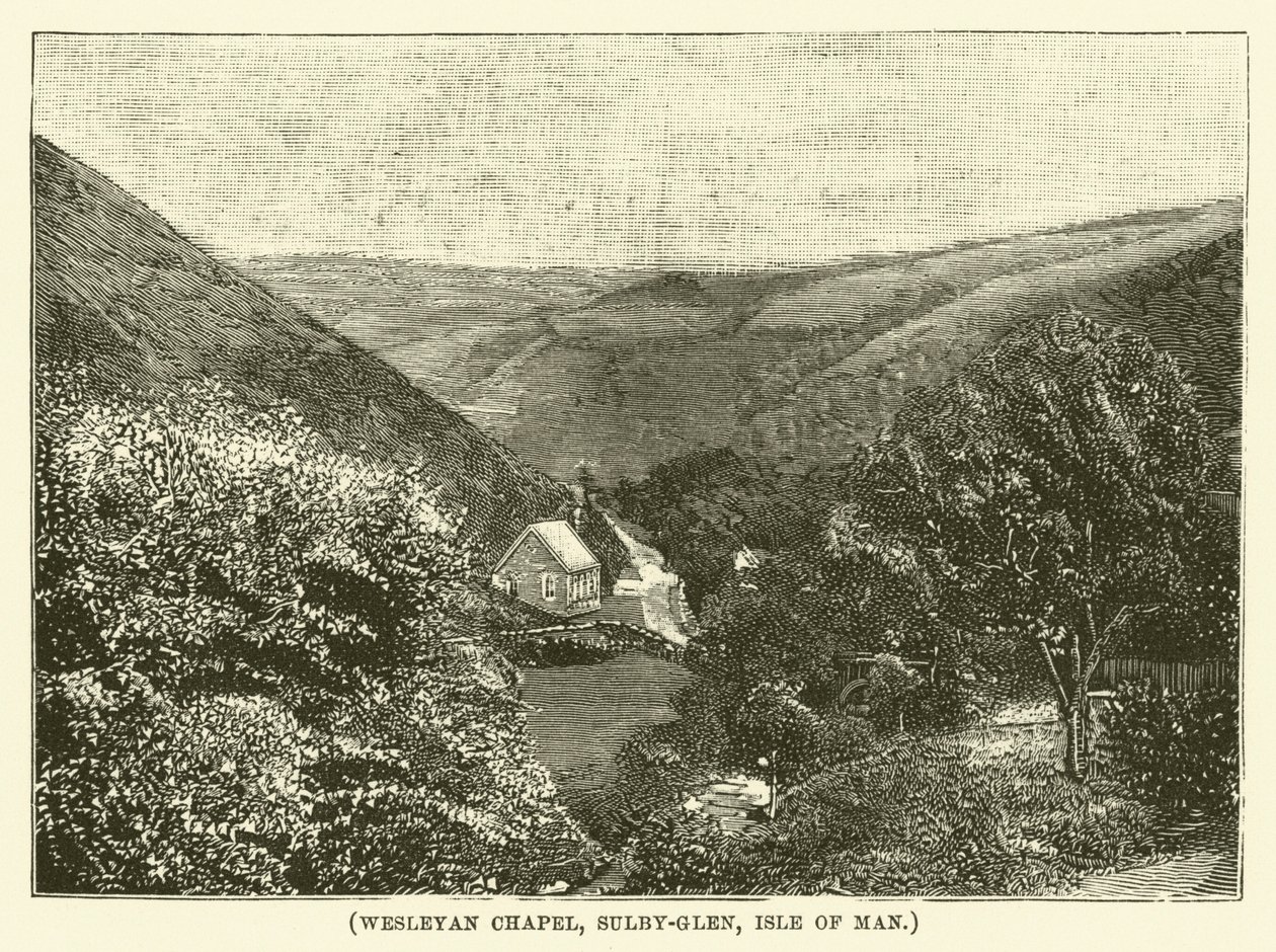 Cappella Wesleyana, Sulby-Glen, Isola di Man (incisione) da English School
