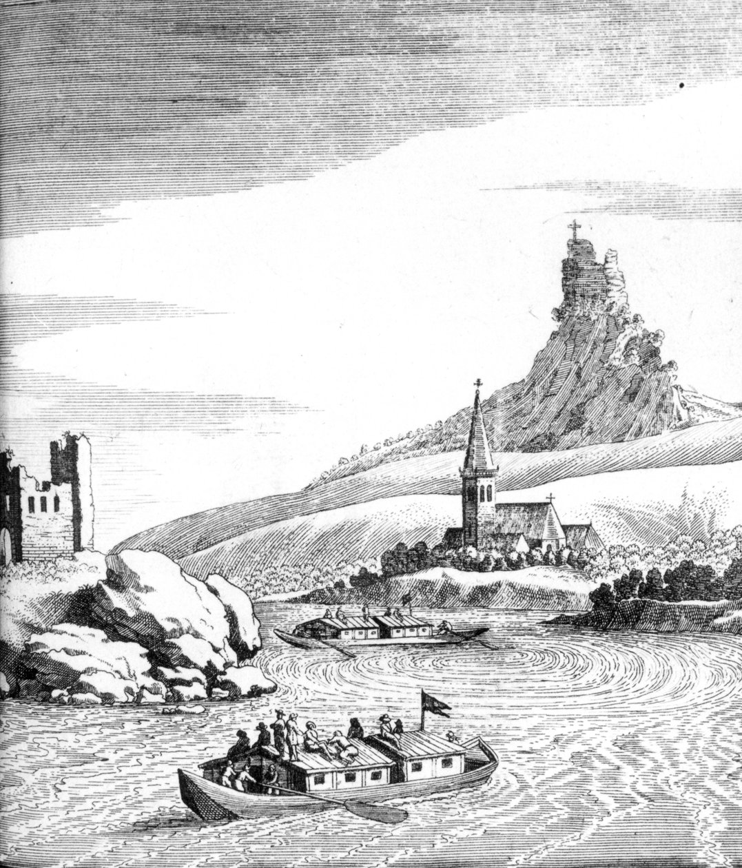 Vortice nel Danubio, da Un resoconto di diversi viaggi di Edward Browne, pubblicato nel 1677 da English School