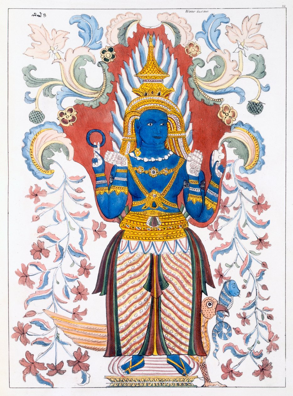Wiebesana Dewa Raja, i Quattro Guardiani delle Colline, da La Storia e Dottrina del Buddhismo di Edward Upham, 1829 da English School