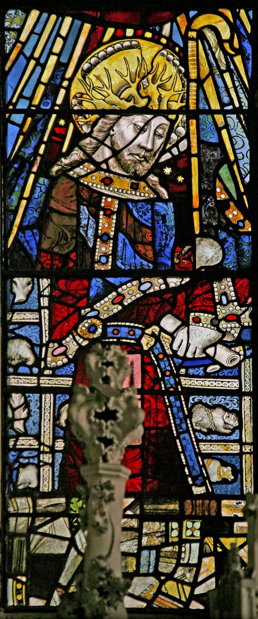 Finestra Ew raffigurante Cristo (figura composita) con gioielli di vetro colorato incastonato da English School