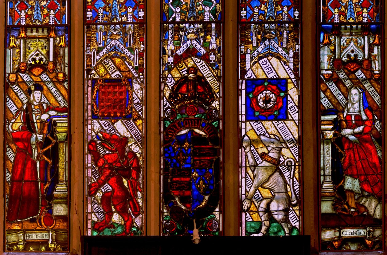 Stemma di Enrico VII ed Elisabetta di York con sostenitori da English School