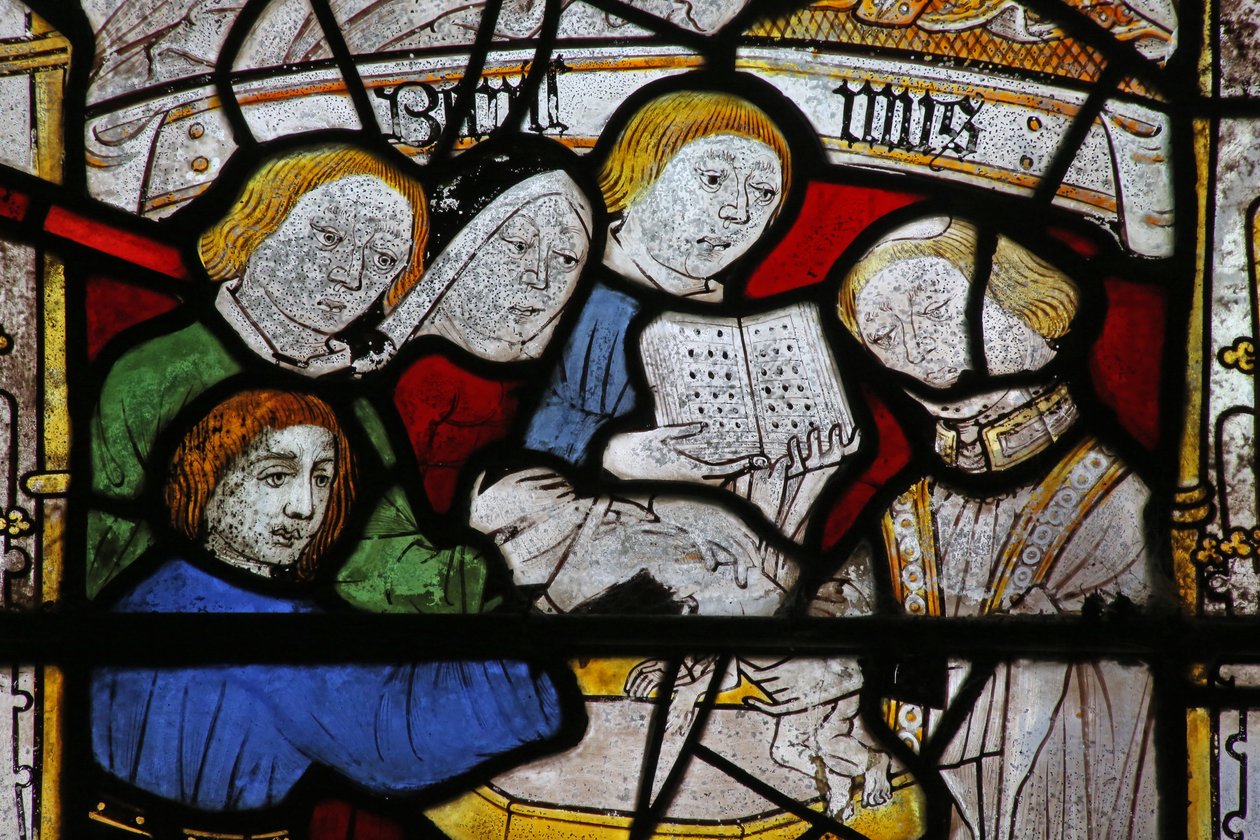 Finestra Ew raffigurante i Sette Sacramenti: Battesimo da English School