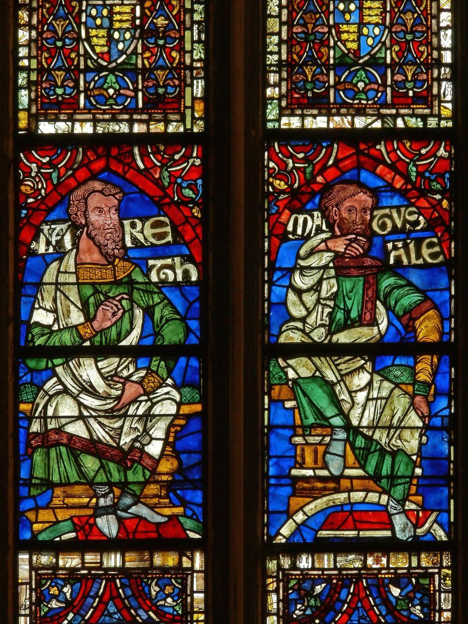 vetrata raffigurante una figura genealogica: Jared e Matusalemme da English School
