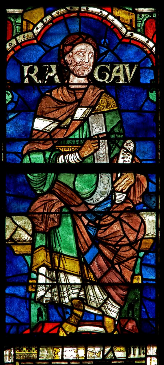 vetrata raffigurante una figura genealogica: Ragau da English School