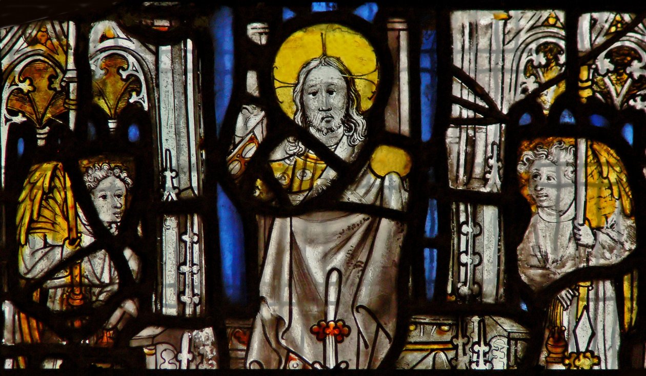 Finestra s1 che raffigura Cristo e due angeli da English School
