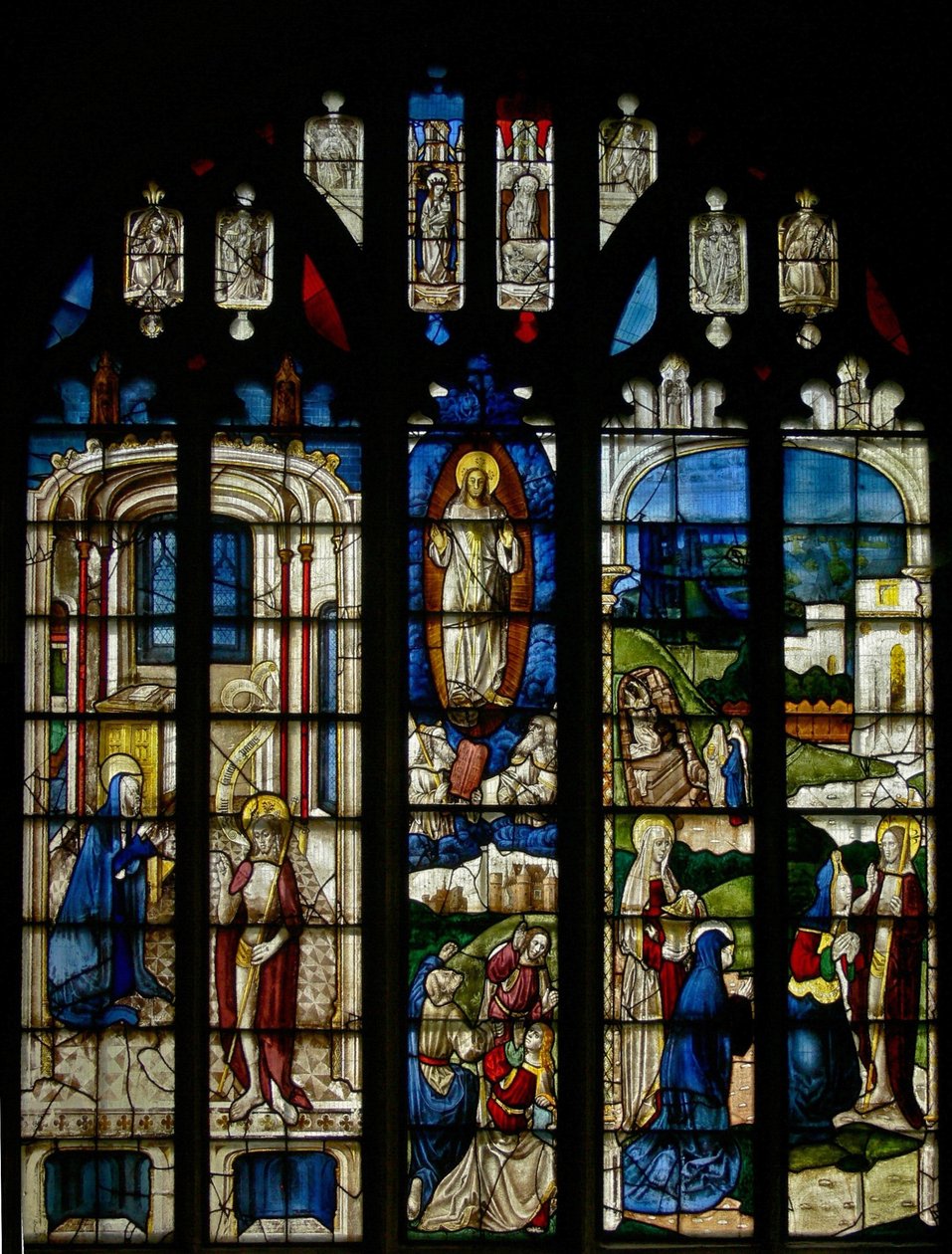 Finestra s3 raffigurante scene della Trasfigurazione e della Resurrezione da English School