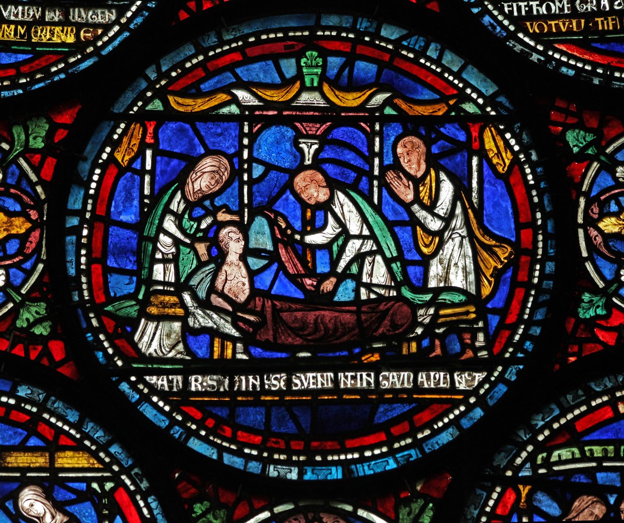 Scena da una finestra miracolosa di San Tommaso Becket: Cicely di Plumstead(?) si alza sulla sua bara da English School