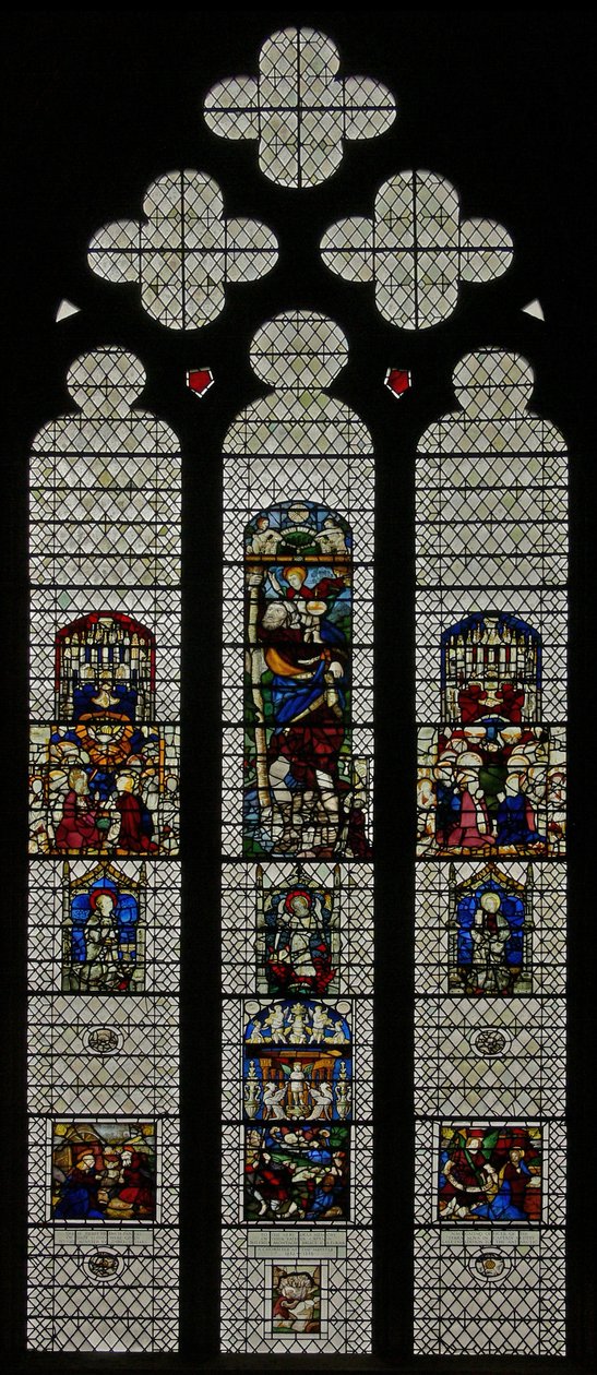 Finestra w36 raffigurante una finestra composita di pannelli stranieri e inglesi del XIV e XVI secolo da English School