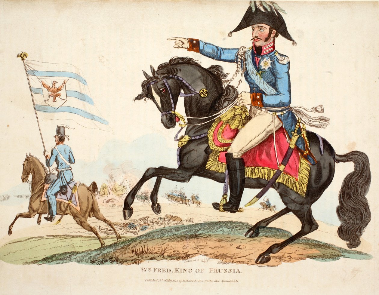 Guglielmo Federico, Re di Prussia, pub. da Richard Evans, inciso da Romney, illustrazione da An Historical Account of the Battle of Waterloo di William Mudford, 1816 da English School
