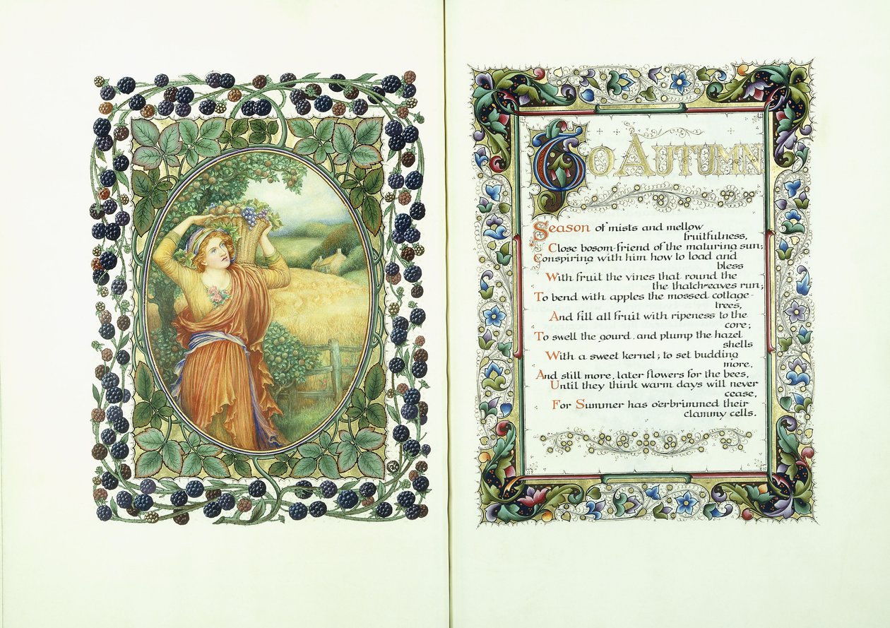 Donna con il cesto del raccolto (verso) e manoscritto illuminato con versi da 