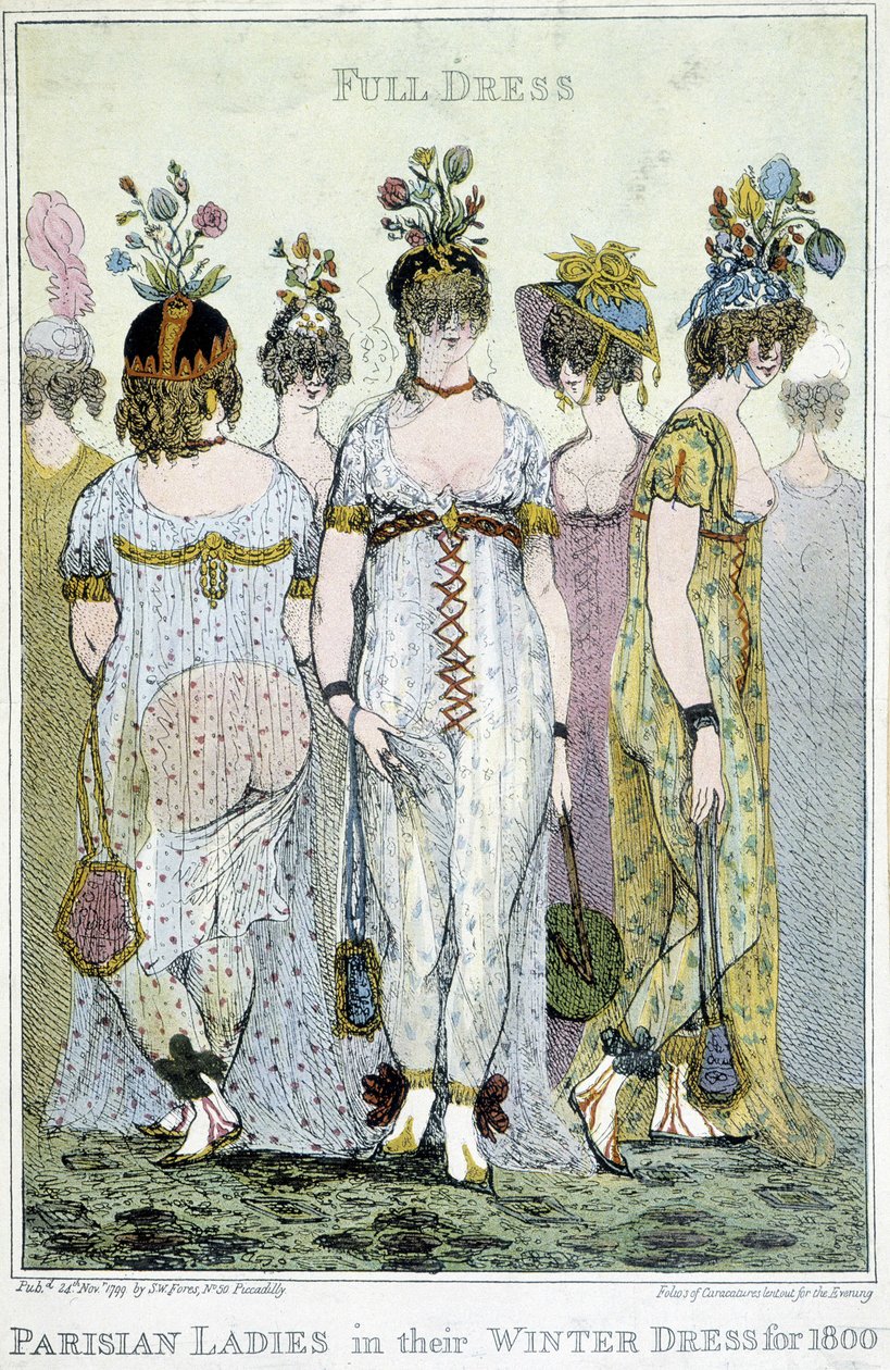Meraviglioso: donne parigine nei loro abiti invernali per il 1800, cartone animato inglese da English School