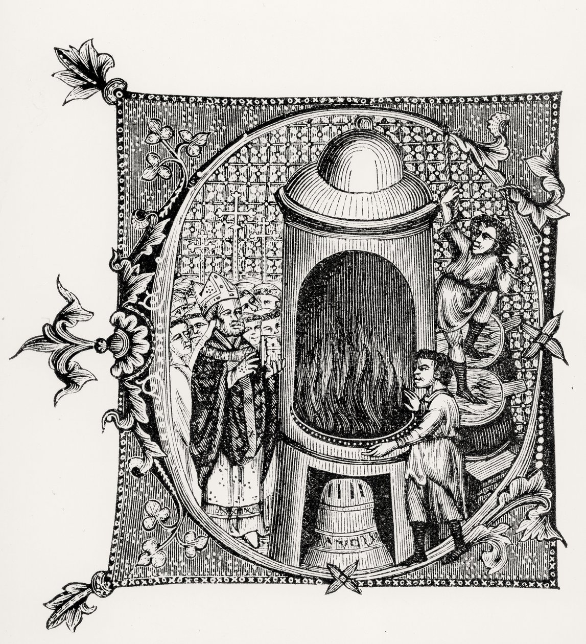 Iniziale istoriata C da Divinorum Officiorum di William Durand, illustrazione da Science and Literature in the Middle Ages and Renaissance, scritto e inciso da Paul Lacroix, 1878 da English School English School