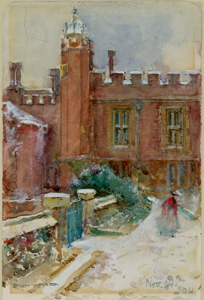 Una figura nella neve a Hampton Court Palace, 24 novembre 1904 da Enoch Ward