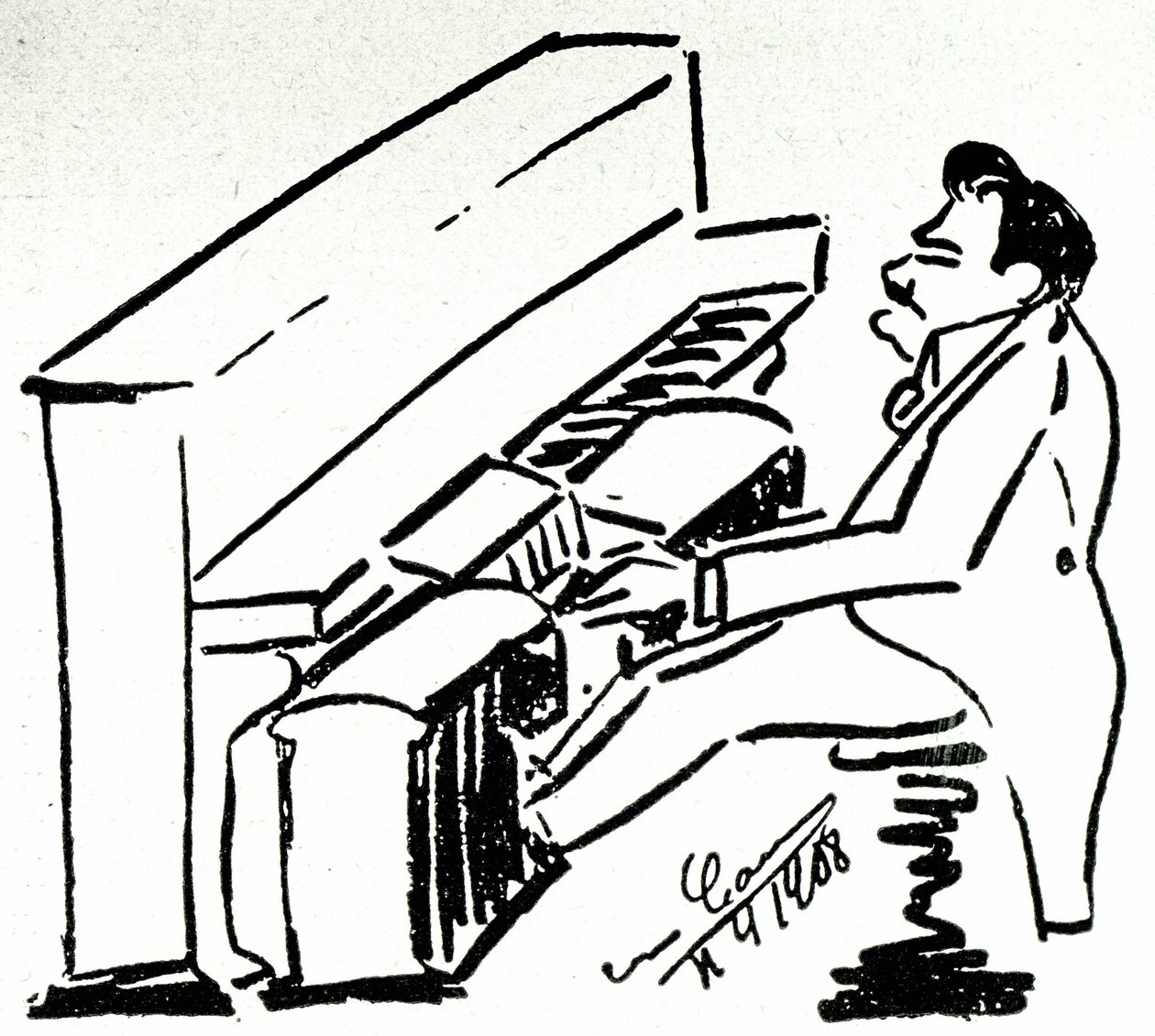 Autocaricatura del cantante lirico Enrico Caruso alla pianola da Enrico Caruso