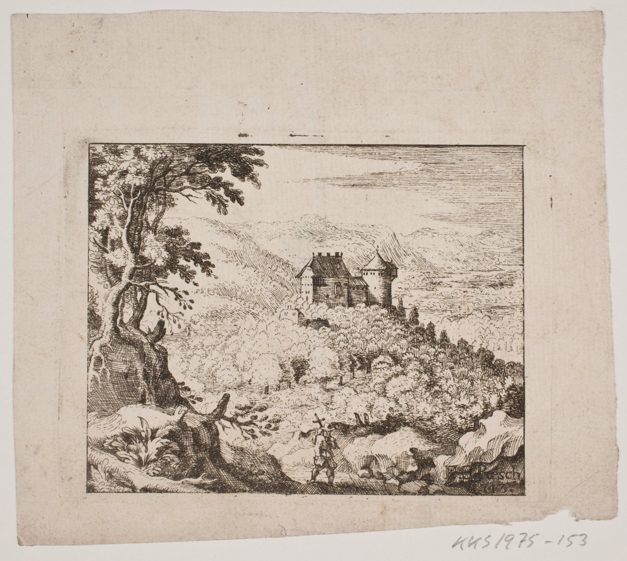Paesaggio montuoso con un castello e un viandante da Erasmus Sigismund Resch