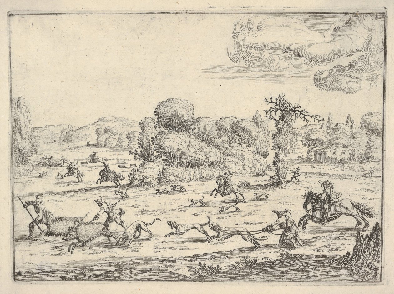 Caccia al cinghiale in un paesaggio, ca. 1620-38 da Ercole Bazicaluva