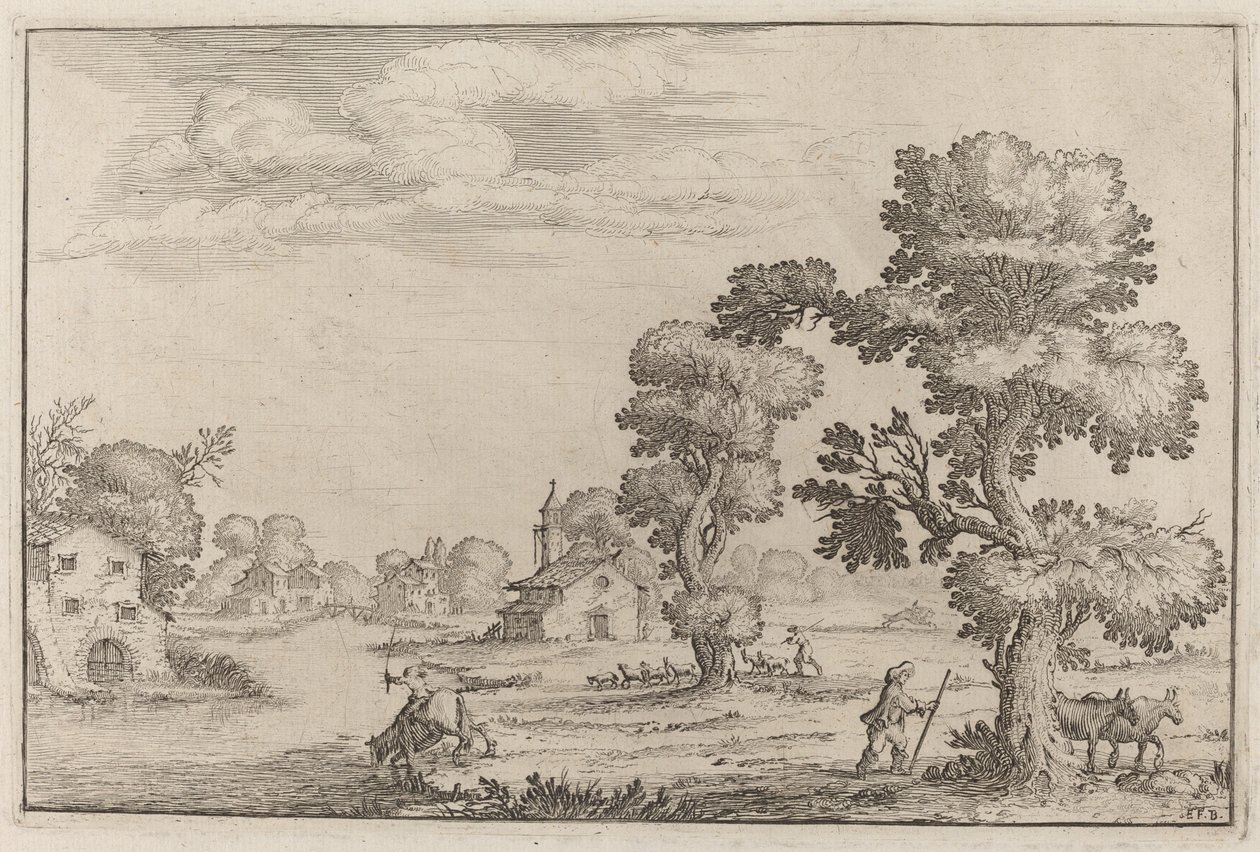 Villaggio sul lago con pastori da Ercole Bazicaluva