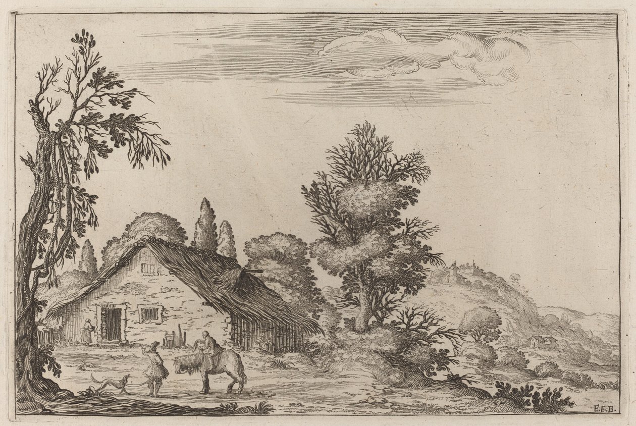 Paesaggio con un viaggiatore davanti a un cottage da Ercole Bazicaluva