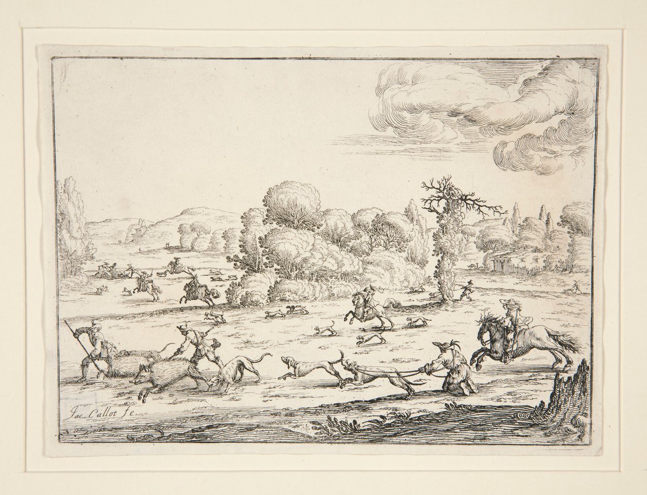 Scena di caccia: Vicino alla preda (dopo un disegno di Jacques Callot 1592-1635) da Ercole Bazzicaluva