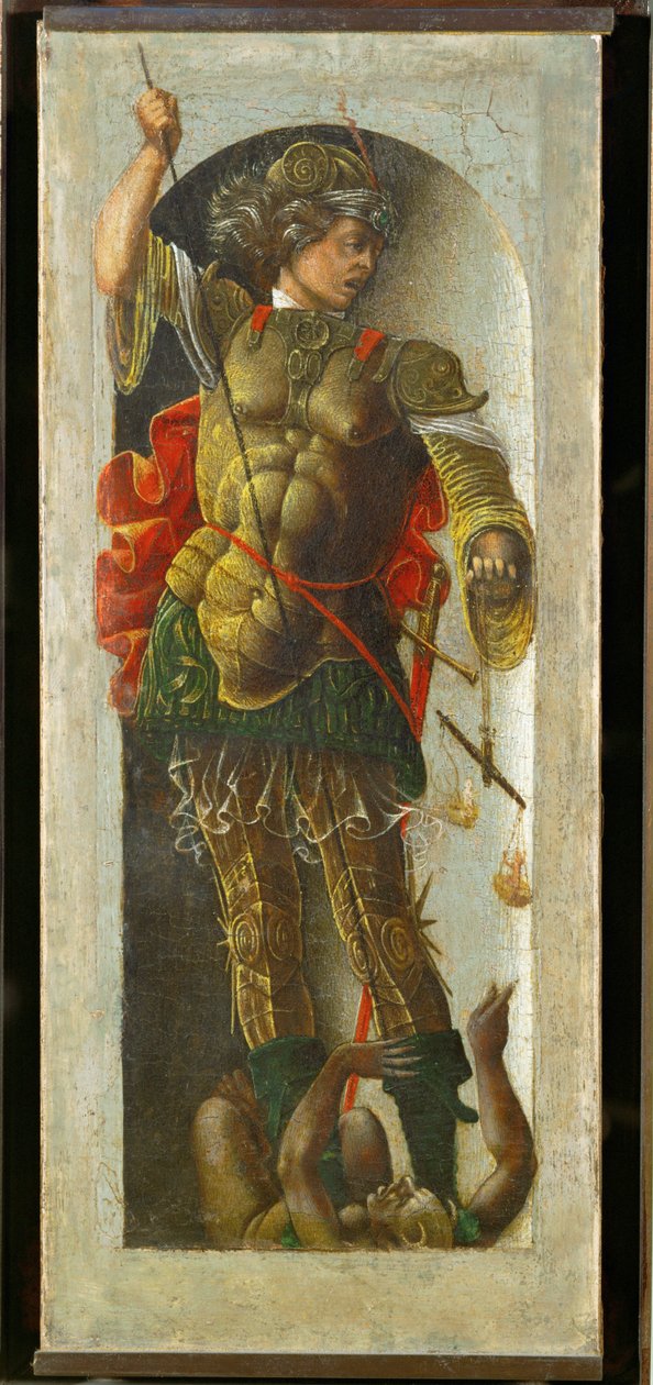 San Michele, colonna di un altare per San Vincenzo Ferrier, dipinto per Bologna da Francesco Cossa ... da Ercole de Roberti