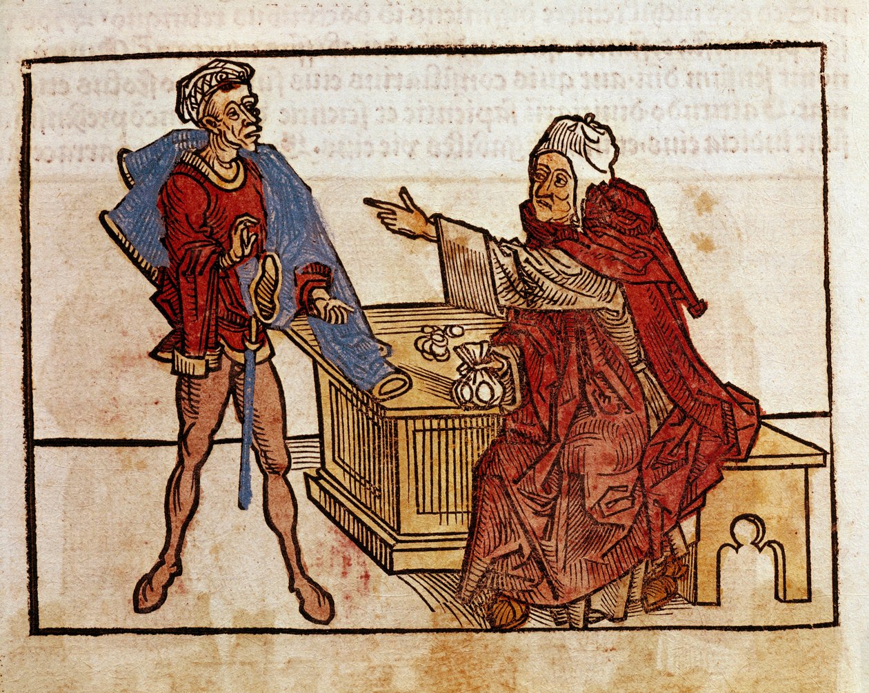 Transazione tra un ebreo e un usuraio Pagina tratta dal libro di viaggio "peregrinatio in terram sanctam" dopo il pellegrinaggio in Terra Santa di Bernard de Breydenbach (Breidenbach) (1454-1497) illustrato da incisioni di Erhard Reuwich da Erhard Reuwich
