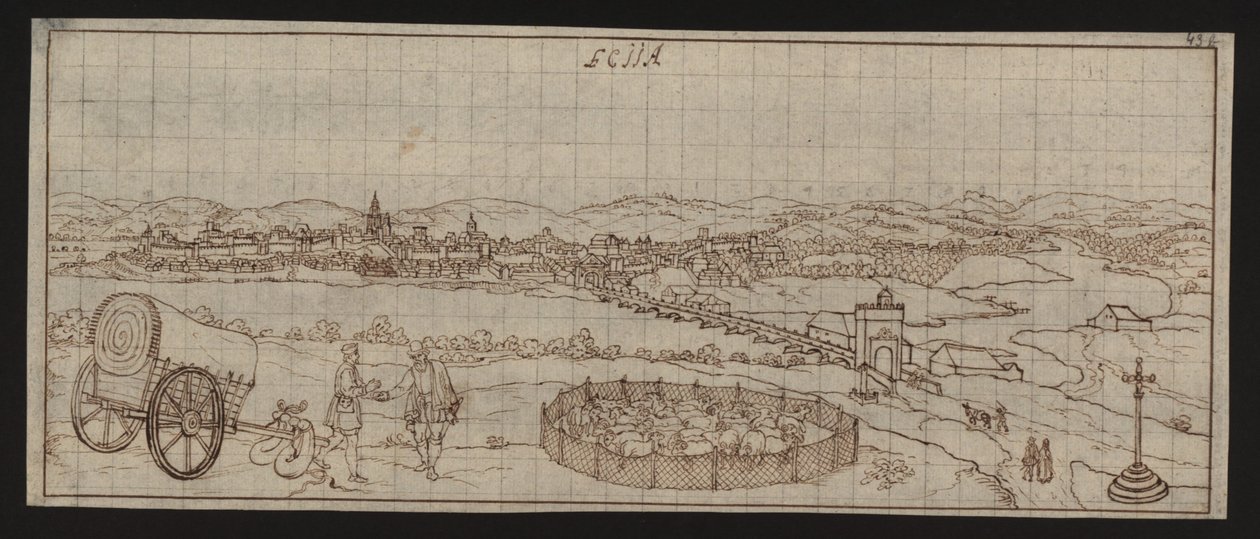 Pagina intera: veduta della città: Ecija (disegno a penna) da Erich Lessing