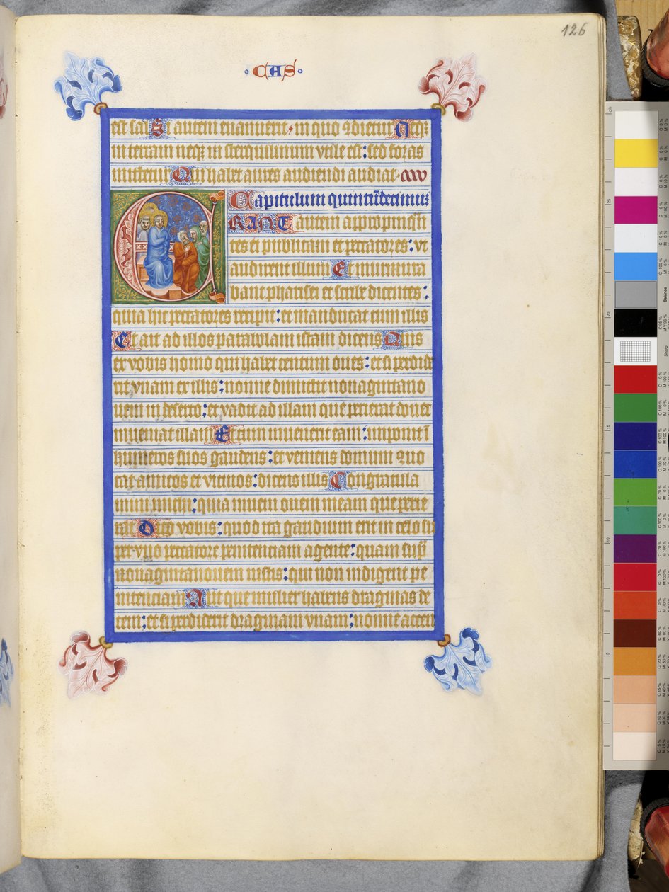 Pagina intera: testo incorniciato con iniziale istoriata "E": Parabola della pecora smarrita da Erich Lessing