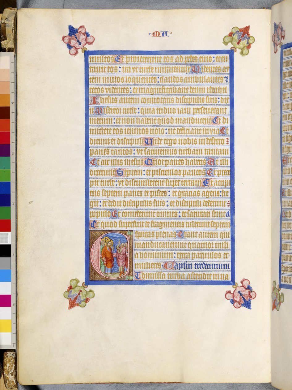 Pagina intera: testo incorniciato con iniziale istoriata "E": La richiesta di un segno da Erich Lessing