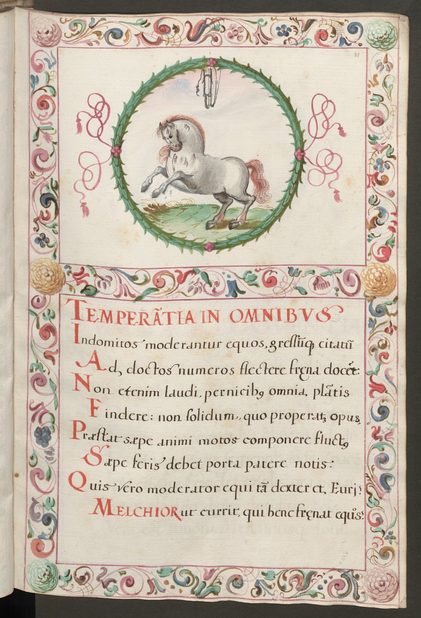 Pagina intera: testo con medaglione figurato e cornice decorativa da Erich Lessing