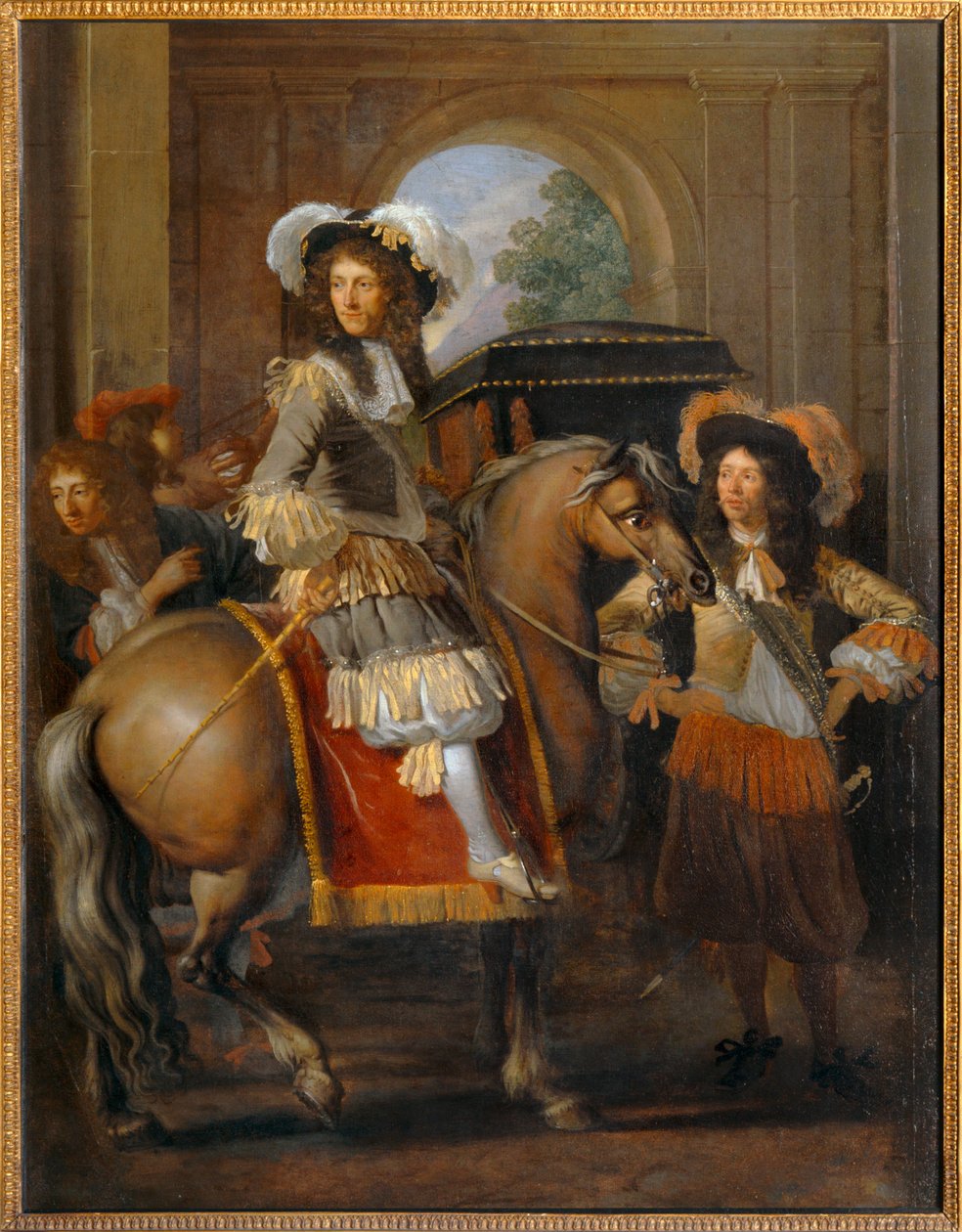 Nobile a cavallo con il suo seguito davanti a una porta gigantesca - Gentilhomme à cheval et carrosse devant une porte monumentale ... da Erich Lessing