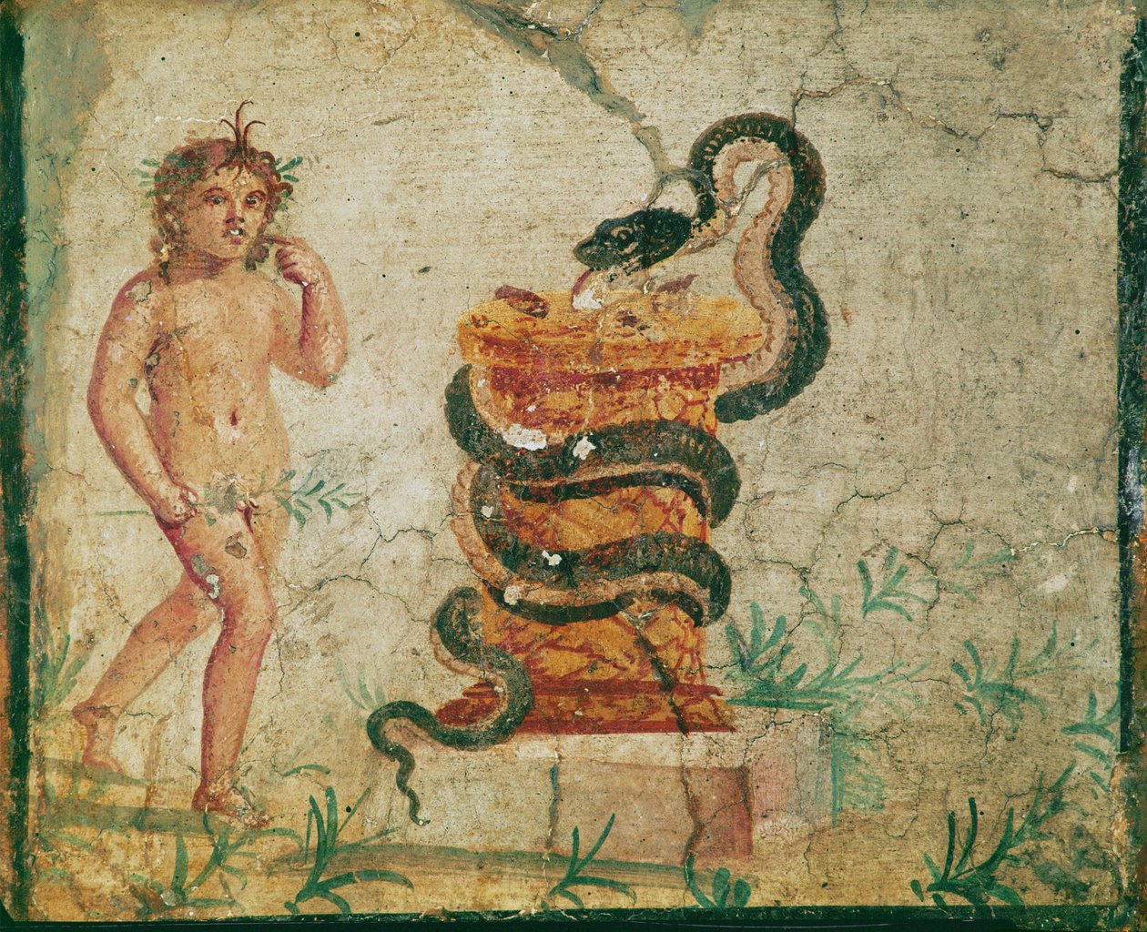 Arpocrate in piedi vicino a un altare, circondato da un serpente da Erich Lessing