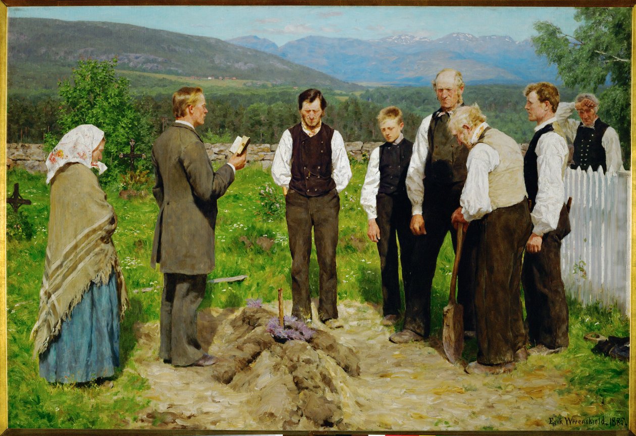 Il funerale. 1885 (dipinto su tela) da Erik Theodor Werenskiold