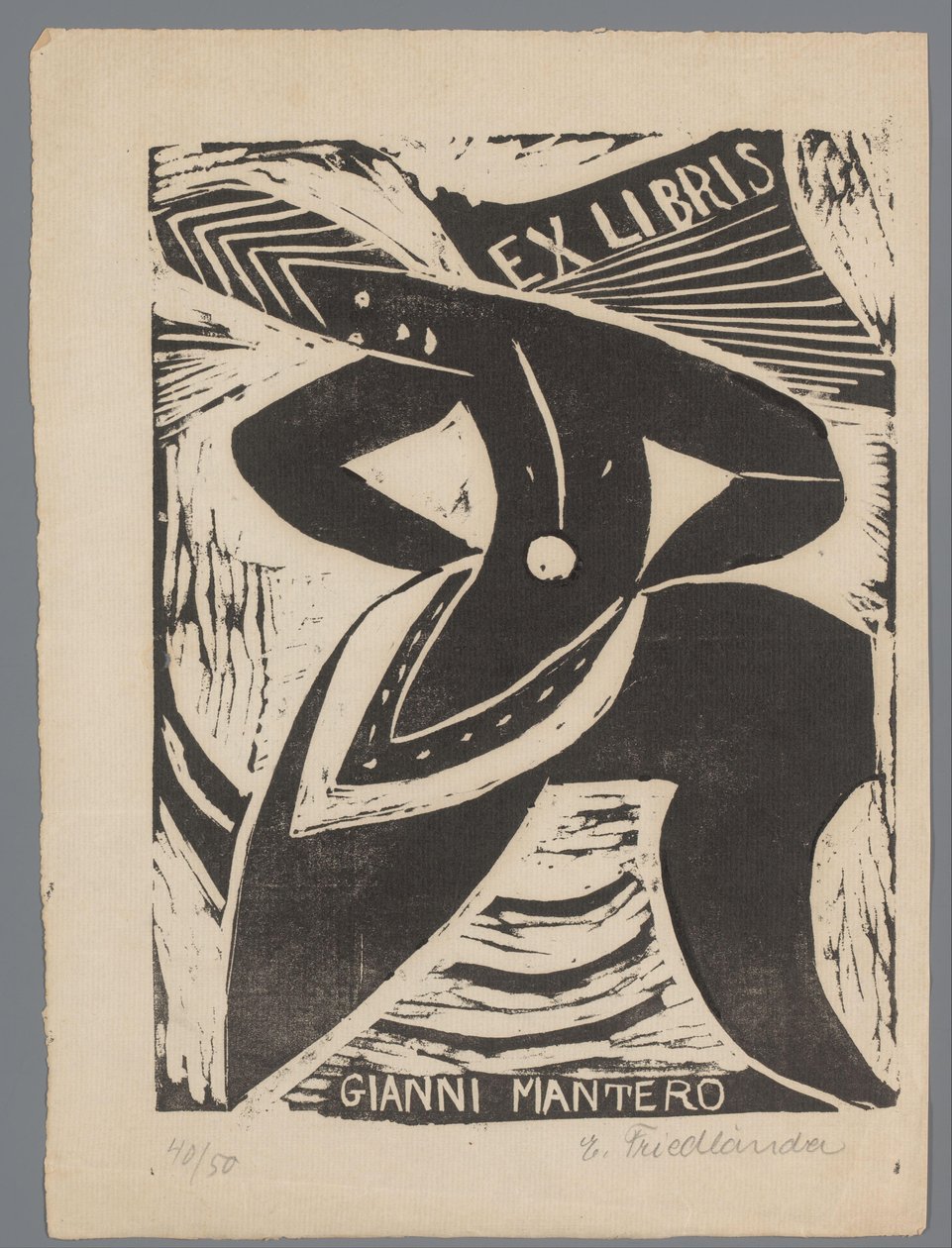 Ex libris di Gianni Mantero da Erna Levy Friedländer (signed by artist)
