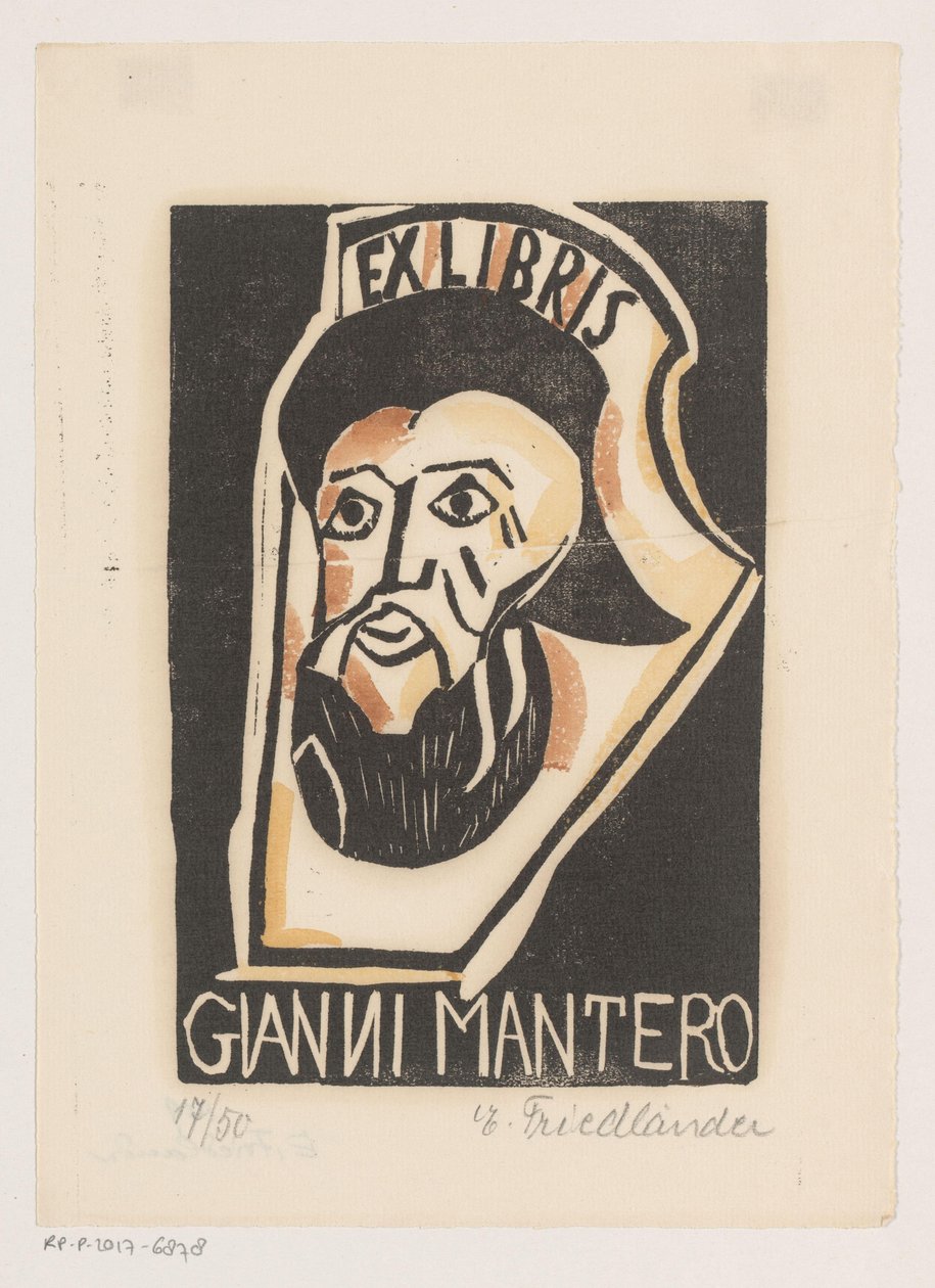 Ex libris di Gianni Mantero da Erna Levy Friedländer (signed by artist)