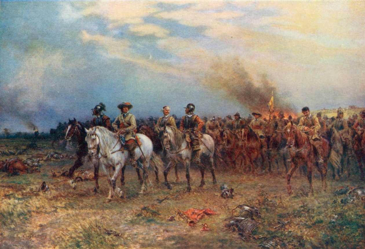 Cromwell a Marston Moor (litografia a colori) da Ernest (after) Crofts
