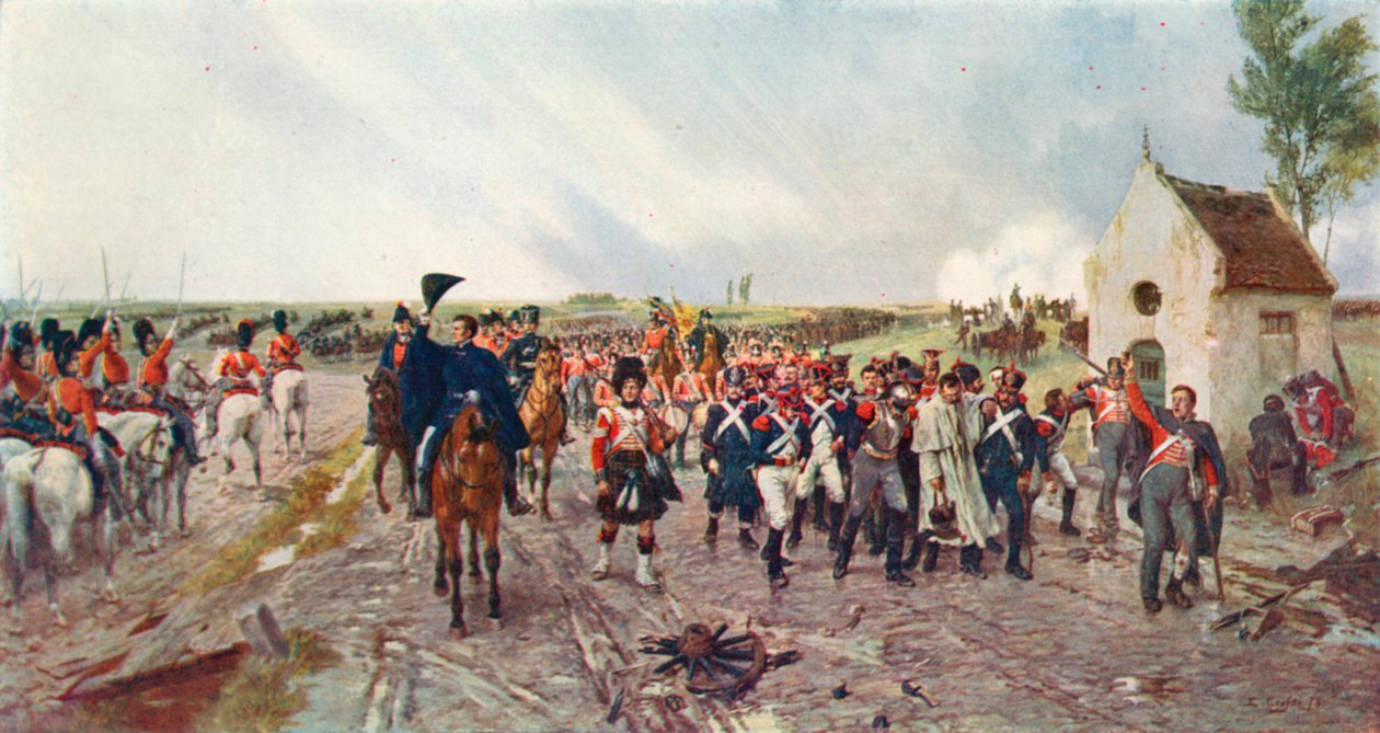 La marcia di Wellington da Quatre Bras a Waterloo (litografia a colori) da Ernest (after) Crofts