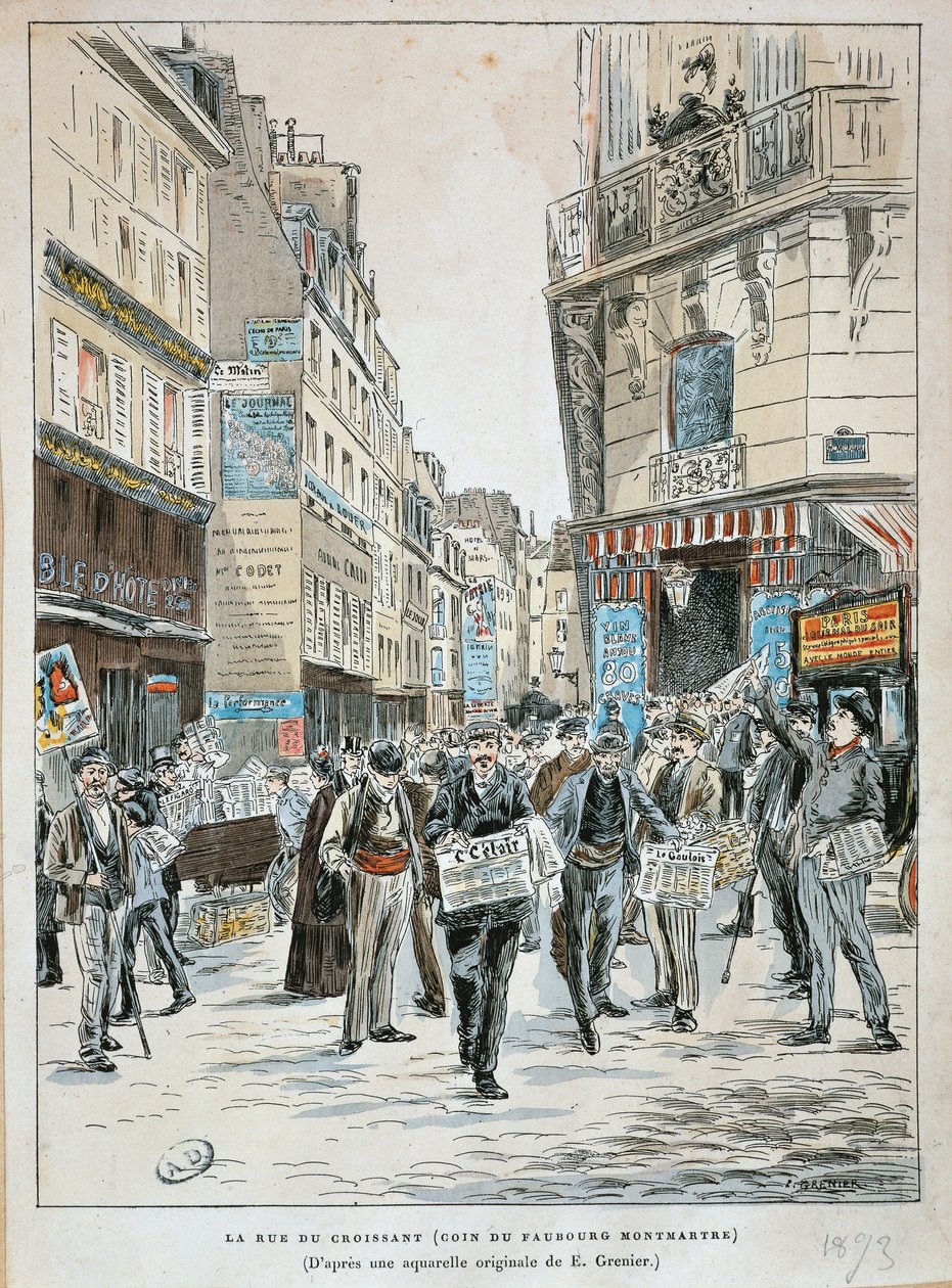 Francia, Parigi, Venditore di giornali in rue du Croissant all