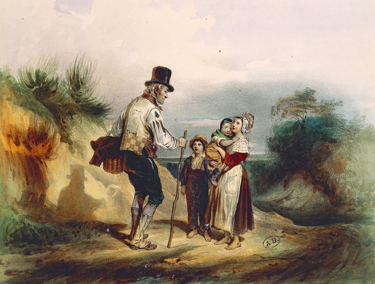 La scorciatoia, illustrazione di acquerello per I Miserabili da Ernest (after) Grenier
