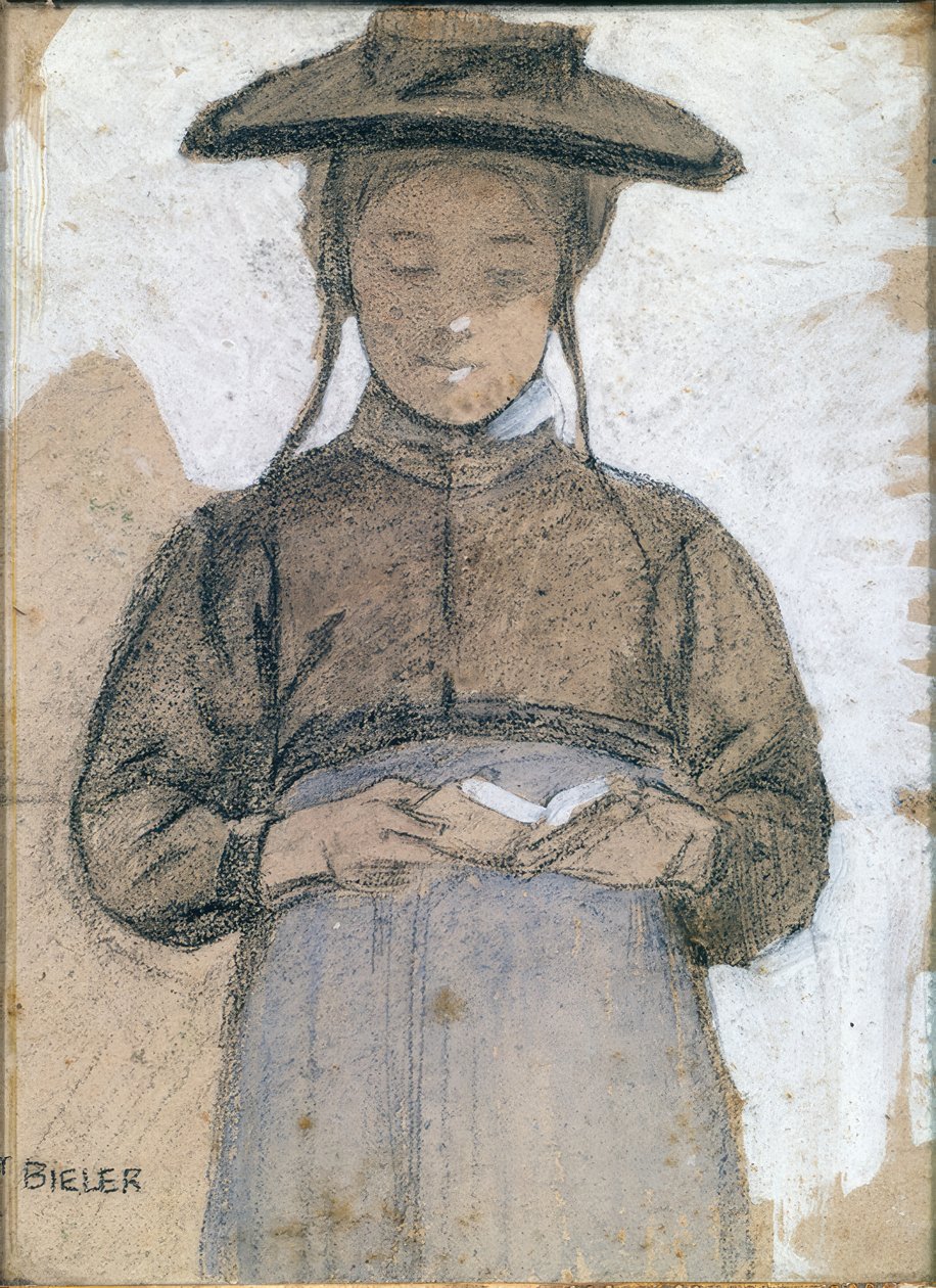 Giovane donna vallesana legge il suo messale da Ernest Bieler