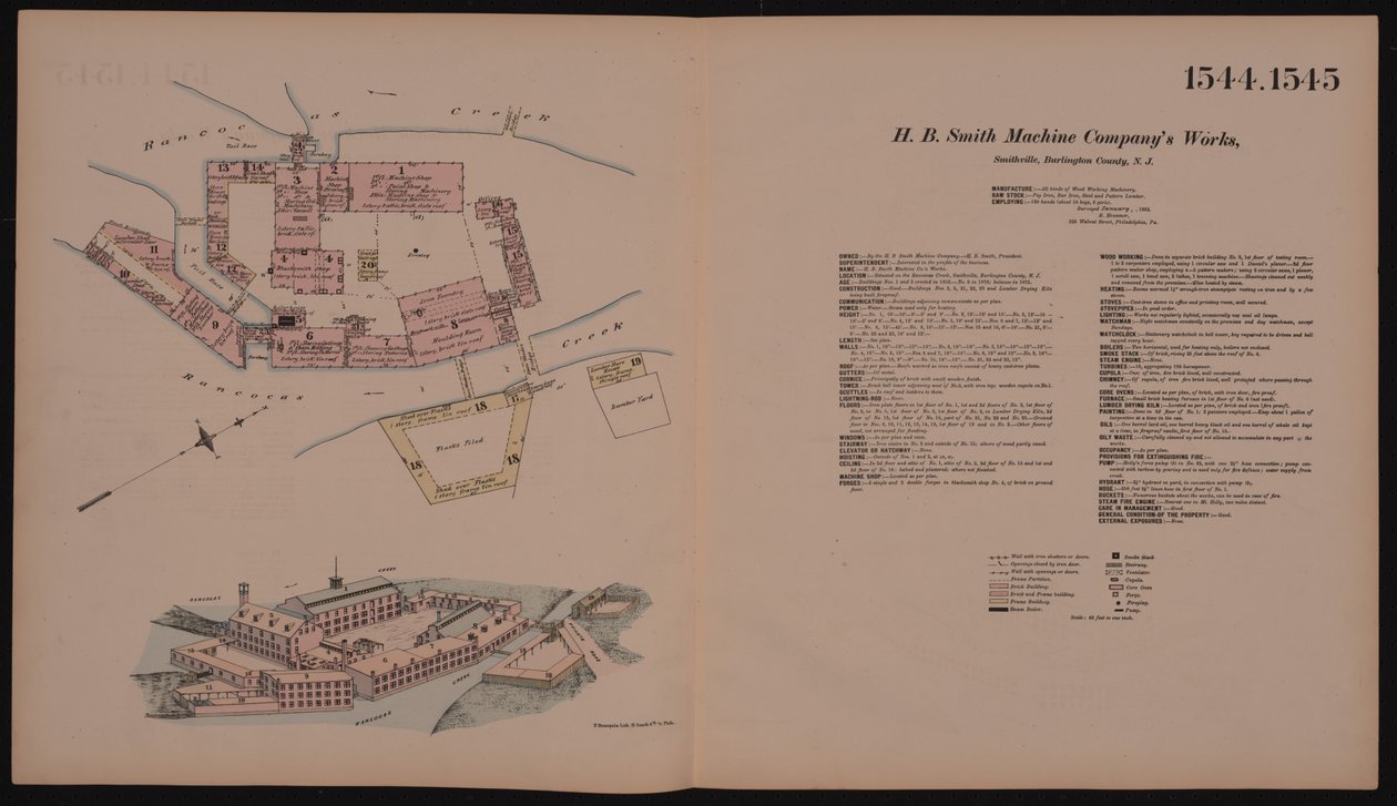 H.B. Smith Machine Companys Works, Smithville, Burlington, New Jersey, Hexamer General Survey, 1881 da Ernest Hexamer