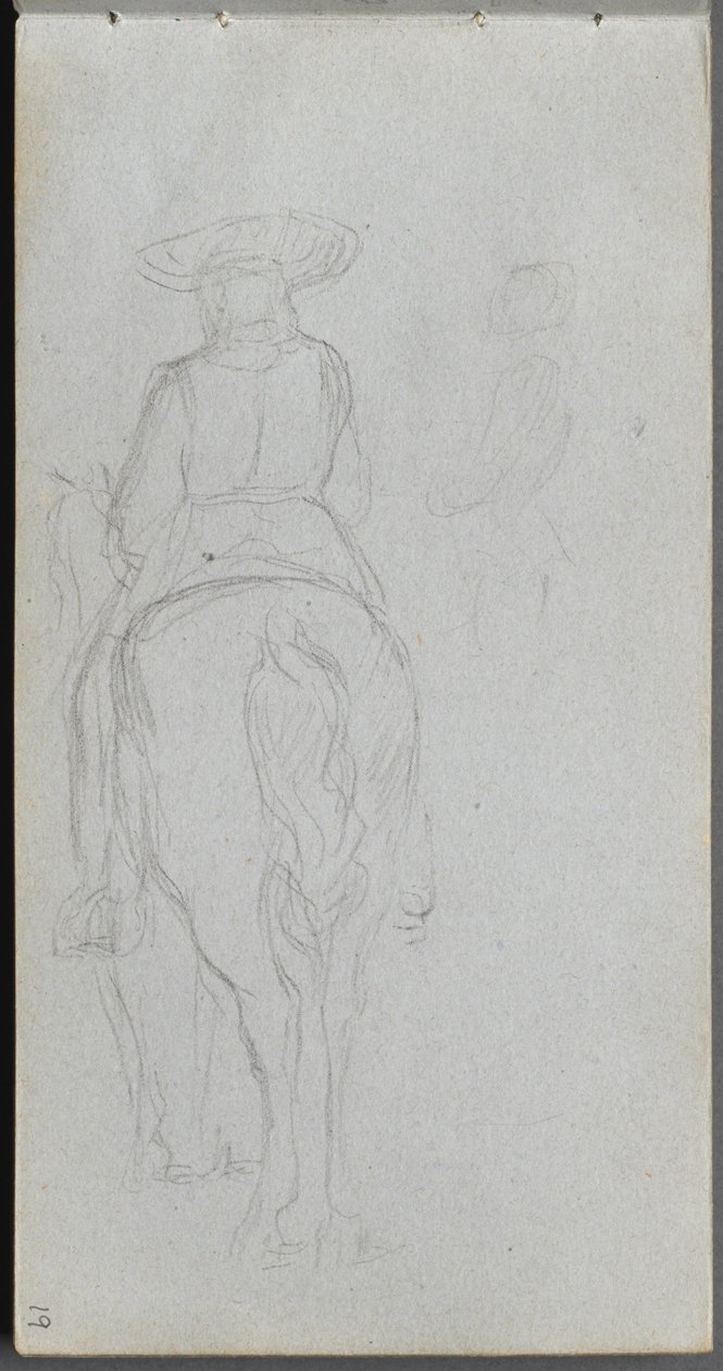 Taccuino degli schizzi, pagina 19: studio di una figura a cavallo vista da dietro da Ernest Meissonier