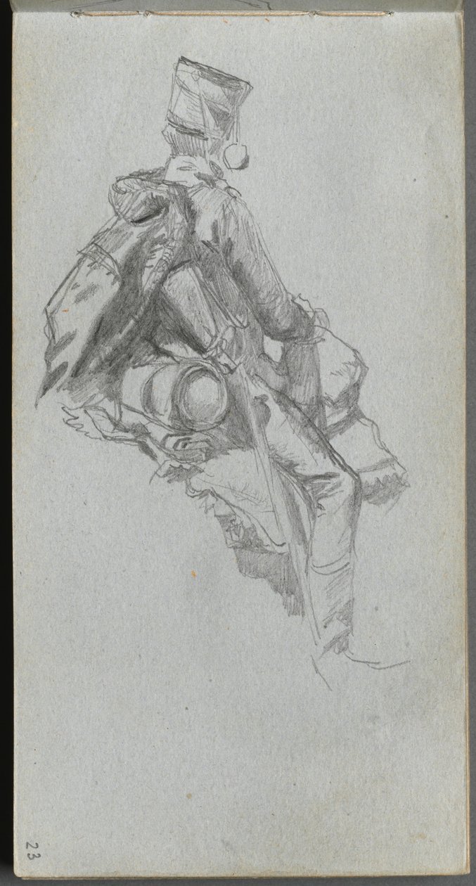Taccuino degli schizzi, pagina 23: Soldato seduto da Ernest Meissonier