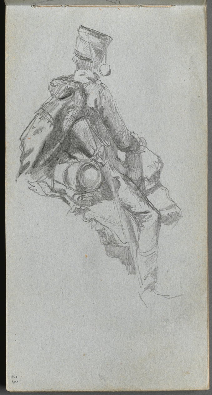 Taccuino, pagina 23: Soldato seduto da Jean Louis Ernest Meissonier