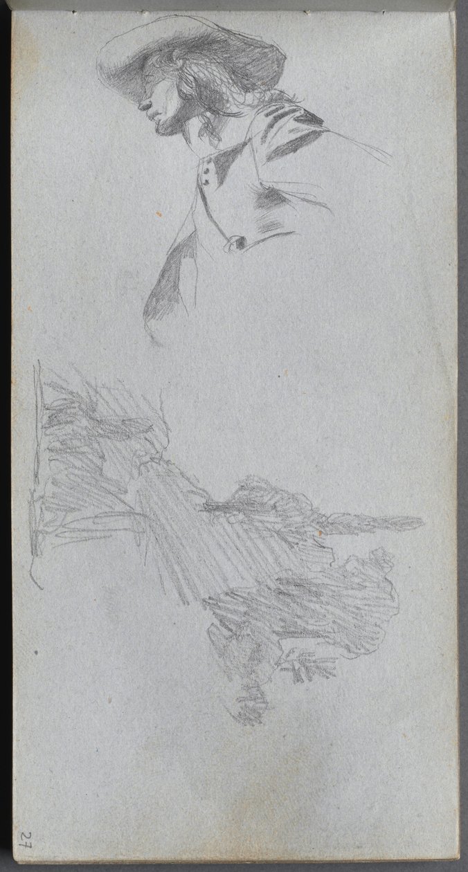 Taccuino, pagina 27: Studio di dettaglio per "Su una terrazza" e studio del paesaggio da Ernest Meissonier
