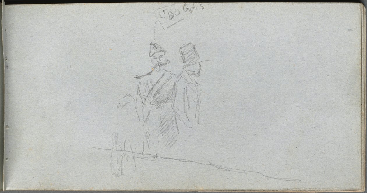 Taccuino, pagina 38: Studio di un soldato e figura con cilindro da Jean Louis Ernest Meissonier