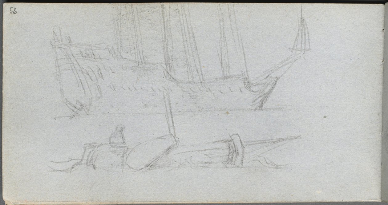 Taccuino, pagina 85: Studio di una nave e boa da Ernest Meissonier