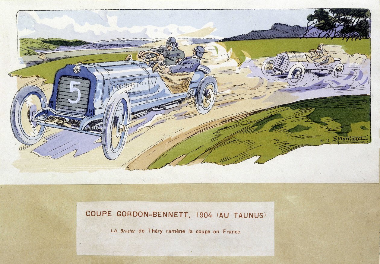 Corsa: la Coppa Gordon Bennett nel 1904 - disegno di Ernest Montaut (1878-1909) da Ernest Montaut